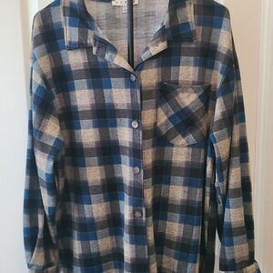HYFVE Navy and Charcoal Plaid Top